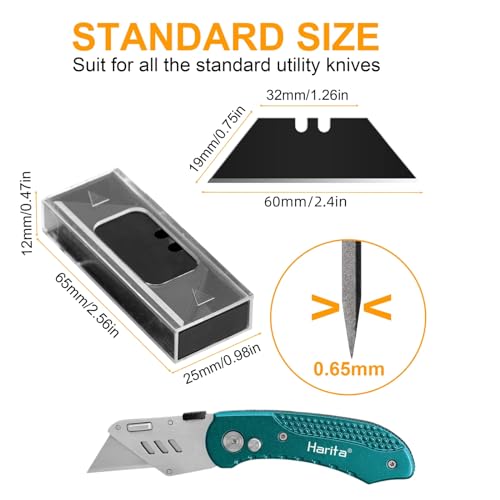 Harita 60 pcs Utility Knife Blades, Blackened SK-2 Razor Blades for Box Cutter Utility Knife, Roof Blades, Never Rust, Extra Durable, Sharper - color: Black, size: 60 Pack