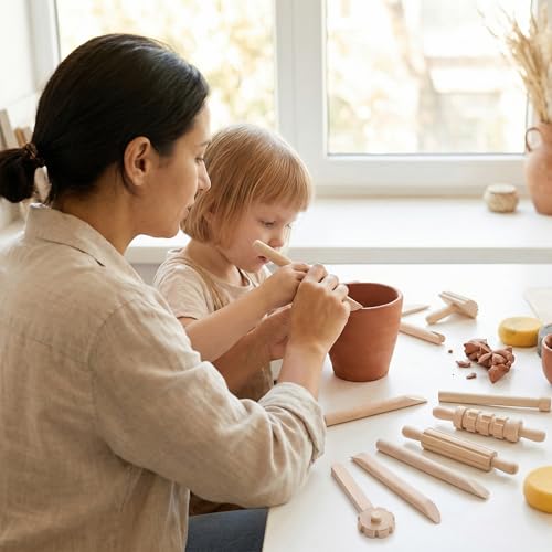 Toddmomy Wooden Clay Tool Set for Kids Toddlers, Clay Molding Tools for Pottery, Ceramics and Modeling Dough, Beginner-Friendly Art and Crafts Activities