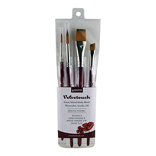 Princeton Velvetouch, Series 3950, Paint Brush for Acrylic, Oil and Watercolor, Set of 4