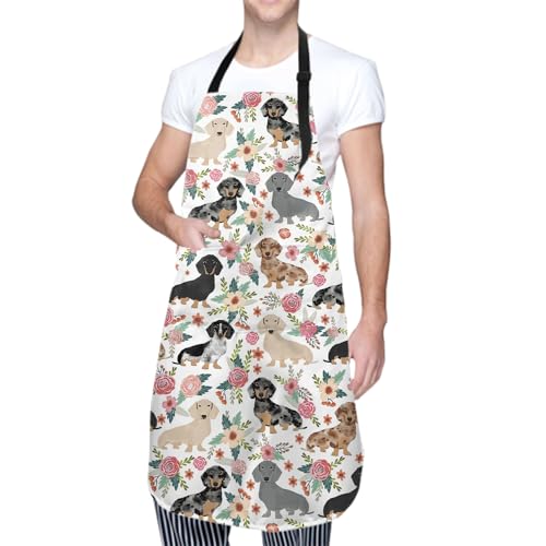 Giwawa Unisex Adult Apron Waterproof Stain Resistant Kitchen Cooking Apron with 2 Pockets for BBQ Grill Painting - color: Dog Flower