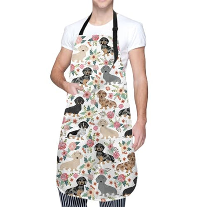 Giwawa Unisex Adult Apron Waterproof Stain Resistant Kitchen Cooking Apron with 2 Pockets for BBQ Grill Painting - color: Dog Flower