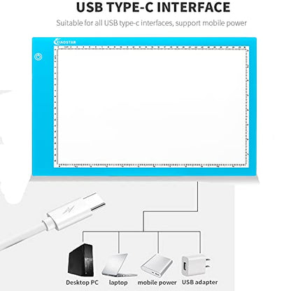XIAOSTAR Light Box Drawing Pad, 12000 Lux LED Tracing Board A4, USB Powered (Not Rechargeable) PMMA Panel, Adjustable Brightness for Diamond Painting, Sketching, Animation, X-Ray–Includes Accessories | for Artists,Animation Drawing,Sketching,Animation,X-r