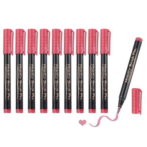 MECCANIXITY 10 Pcs Metallic Marker Pens Metallic Paint Brush Markers Medium Tips Mark Pens for Scrapbooking Glass Rock Painting Cards Photo Albums Ceramics DIY Artwork(Red) - color: Red