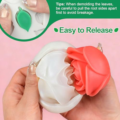 Rose Candle Molds, 3 Sizes Rose Flower Mold with Leaf Mold Set - color: Set of Large + Medium + Small Rose with Leaf Molds