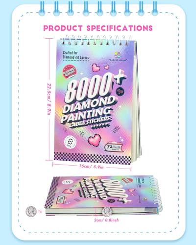 ForeverYoung Diamond Art Label Sticker Book, 72-Page, 8000+ Stickers | Diamond art label sticker book with 8000+ stickers and 72 pages. Helps organize diamond painting drills, colors and storage