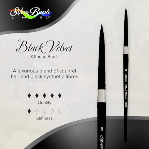 Silver Brush Limited Black Velvet Round Watercolor Paintbrush, Size 8 | Gouache, Inks, Dyes, Short Handle, Pointed Bristle, Soft Synthetic and Squirrel Mix, Superb Paint Absorbency, Smooth Strokes - size: 8
