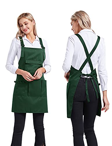 Nanxson Apron with Pockets Cross Back Apron for Hair Stylist Gardening - color: Darkgreen