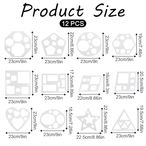 12 Pcs Drawing Stencil Geometric Stencils Circle Square Heart Star Template Set for Painting Basic Shape Tracing Simple Drawing Stencils for Classroom Painting DIY Craft (9x9 Inches) - size: Large