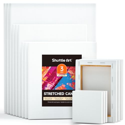Shuttle Art Canvas for Painting, 15 Pack Multi-Size 4x4/5x7/8x10/9x12/11x14 Inch, Stretched Canvas, 100% Cotton, Primed White Blank Art Canvases, Ideal for Acrylic Oil Acrylic Pouring - size: 15 Multi Pack-4x4", 5x7", 8x10", 9x12", 11x14"