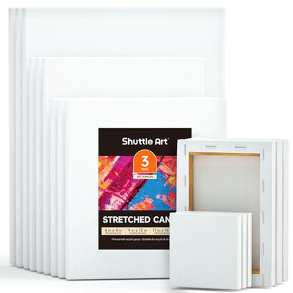 Shuttle Art Canvas for Painting, 15 Pack Multi-Size 4x4/5x7/8x10/9x12/11x14 Inch, Stretched Canvas, 100% Cotton, Primed White Blank Art Canvases, Ideal for Acrylic Oil Acrylic Pouring - size: 15 Multi Pack-4x4", 5x7", 8x10", 9x12", 11x14"