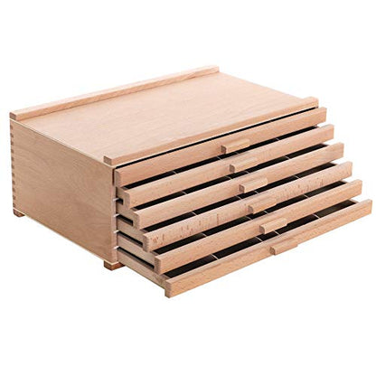 U.S. Art Supply 6-Drawer Artist Tool Supply Box with 5 Compartments per Drawer - Hardwood Art Box for Artist Supplies, Brushes, Pencils, Erasers, Tool Storage Organizer Case