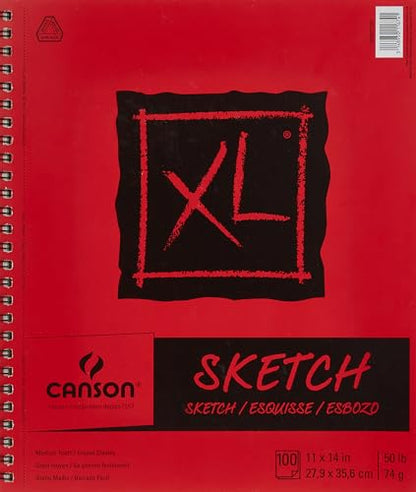 Canson XL Series Sketchbook, Wirebound Pad, 11x14 inches, 100 Sheets (50lb/74g) - Artist Paper for Adults and Students - Graphite, Charcoal, Pencil, Colored Pencil