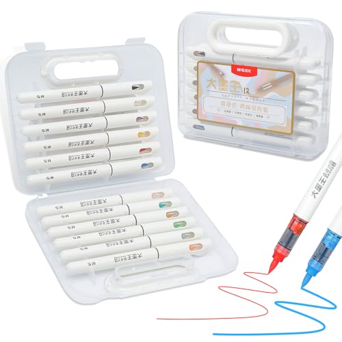 M&G 12 Colors Acrylic Paint Markers, Acrylic Paint Pens Set with Brush Tip, High-Capacity Water-Based Marker, Art Supplies for Coloring Books Drawing Glass Painting Rock Paper Wood Fabric Canvas DIY
