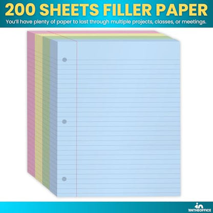 1InTheOffice Colored Notebook Paper 8.5x11, Wide Ruled, Lined Loose Leaf Paper, Pastel, 200/Pack