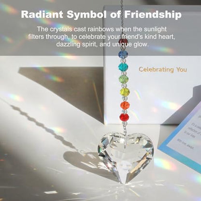 Celebrating You Rainbow Maker, Birthday Gifts for Women, Friendship Gifts | Matching Gift Card, Gift Box & Bag | Crystal Heart Suncatcher | Brighten Every Day with Rainbows - color: Rainbow