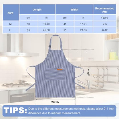 3 Pack Stripes Kids Apron, Adjustable Kids Cooking Aprons with 2 Pockets, Cute Chef Baking Aprons for Boys and Girls - color: Light Blue + Dark Blue + Rose Red, size: 55x65cm