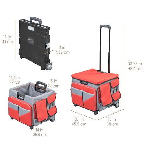 Folding Mobile Utility Cart, Canvas Organizer Bag, Red/Grey - color: Red/Grey