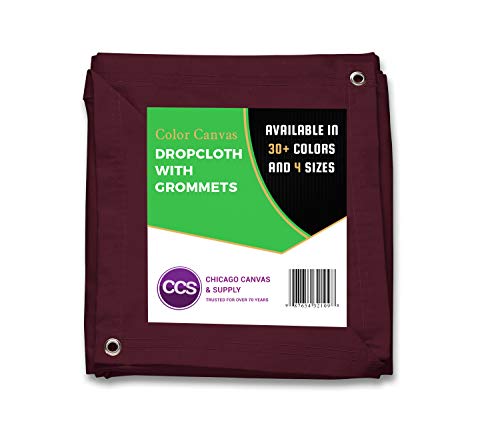 CCS Canvas Drop Cloth with Grommets – Heavy Duty Cotton Duck Cloth Tarp for Curtains, Backdrops, Painting – Washable & Reusable Floor Cover, Dust Sheet for Furniture (Wine, 8x10 Ft) - color: Wine, size: 8 by 10 Feet