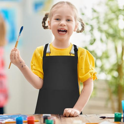10 Pack Kids Apron Adjustable Children Apron with 2 Pockets Children Chef Painting Aprons for Cooking Baking Painting Crafts Making (Black) - color: Black