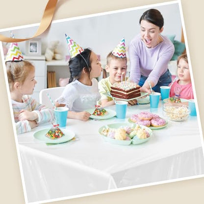Goodluck 54 Inch X 300 Feet Plastic Table Cloths with Cutter Box, White Disposable Table Cover Roll, Plastic Tablecloth for Party, Banquet, Wedding, Birthday, Anniversary - color: White, size: 15.4" x 5.5" (Rectangular)
