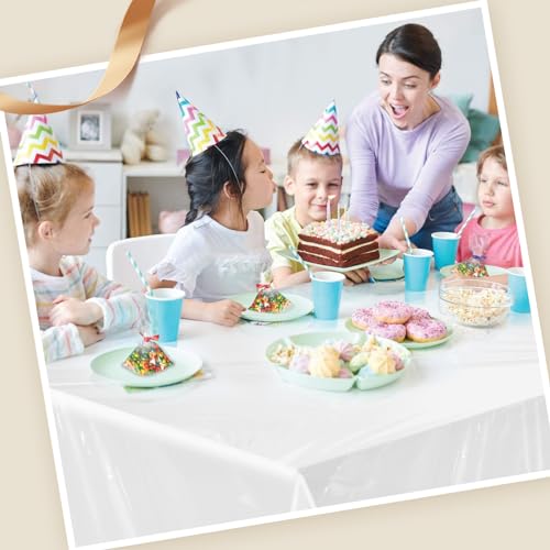 Goodluck 54 Inch X 300 Feet Plastic Table Cloths with Cutter Box, White Disposable Table Cover Roll, Plastic Tablecloth for Party, Banquet, Wedding, Birthday, Anniversary - color: White, size: 15.4" x 5.5" (Rectangular)