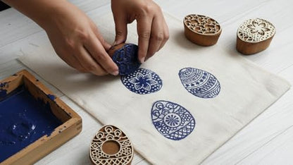 CraftsofIndia® Egg/Oval Wooden Blocks for Stamping, Block Printing on Textiles, Pottery Crafts,Henna, Wall Painting (Set of 6) - size: Pack # 101