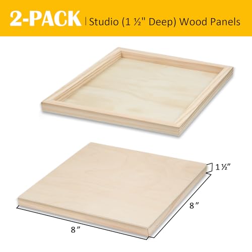 2 Pack 8x8'' Unfinished Gallery Birch Wood Canvas Panels | Birch Wood Panels Kit, 1 1/2" Deep Art Cradle Boards for Painting, Pouring, Burning,Epoxy Resin, Laser Engraving Cutting - size: 8*8 2 Pack