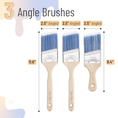 Bates- Angle Paint Brushes for Walls and Trim, 2.5 Inch, 3 Pack, Treated Wood Handle, Stainless Steel Ferrule, Wall Paint Brushes - color: Wood Handle Angle, size: 3 Pack, 2.5", Different Lengths
