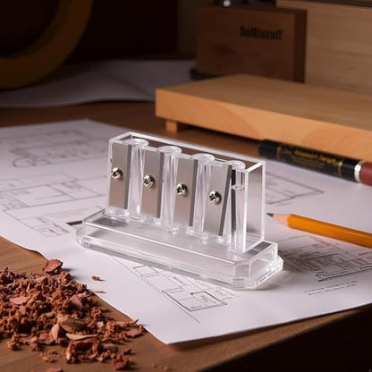 2Pcs Transparent 4 Holes Charcoal Pencil Sharpener,Long Point Carpenter Pencil Sharpener Plastic Artist for Sketching
