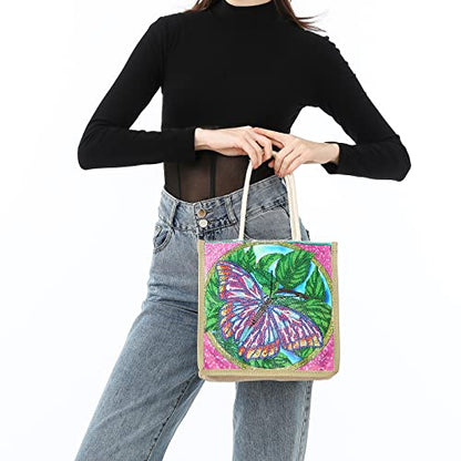DOOSAI Diamond Painting Canvas Tote Bags 4 Pack Boho Diamond Dots Art Kits Shoulder Bags 5D DIY Handbags Handmade Gifts Reusable Shopping Bags with Handle for Women Adults(Bird Butterfly Mandala Love) - color: 4 Pack Birds Butterfly Mandala-Flower Love