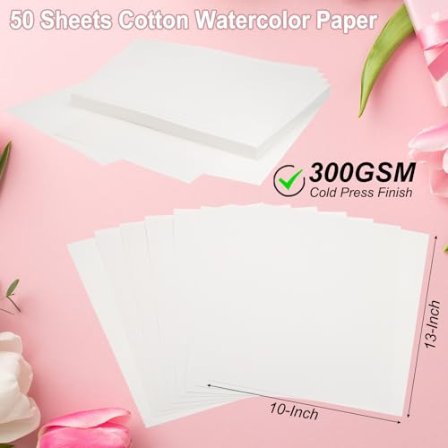 PATIKIL 50 Pcs Pure Cotton Watercolor Paper 140lb/300 GSM Water Coloring Paint Paper for Art Painting Watercolor Drawing Artist, 10x13 Inch - size: 10x13 Inch