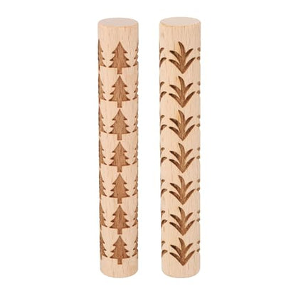 HARFINGTON 2pcs Wood Clay Roller 4" Grass Pine Tree Pattern Rolling Pins Wood Rollers Pottery Tools Wood Grain Texture Rollers for Clay Baking Dough Playdough DIY - style: Grass + Pine Tree