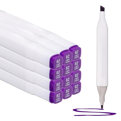 PATIKIL Dual Tip Alcohol Art Markers, 12 Pcs White Barrel Alcohol Markers with Brush Tip and Fine Tip for Illustration Artist Adult Coloring Drawing Permanent Sketching, Light Purple - color: Light Purple