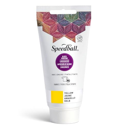 Speedball Fabric Block Printing Ink, Yellow, 2.5 fl oz - Print on Textiles & Paper - Made in USA - color: Yellow, size: 2.5 fl oz