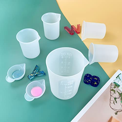 7 PCS Silicone Measuring Cups Kits,1 PCS 250ml Silicone Cups,4 PCS 100ml Non-Stick Mixing Cups,2 PCS 10ml Silicone Mold Cup Dispenser, for Casting Moulds,Jewelry Making,DIY,Crafts - size: 250ML+100ML*4