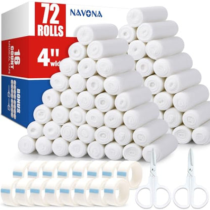 Navona 72 Pack Gauze Rolls, 4 in x 4.1 Yards - color: Pack of 72