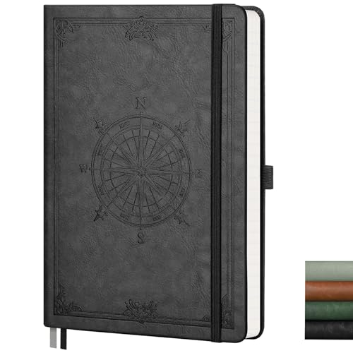AHGXG Lined Journal Notebook, 192 Numbered Pages, A5 Size (5.7'' x 8.3'') - color: Black, style: Lined