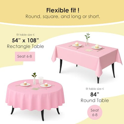 12-Pack Light Pink Plastic Tablecloths – 84 Inch Round Disposable Table Covers, Heavy Duty & Waterproof for Parties, Events, Banquets, Light Pink - color: Light Pink, size: 84" Round