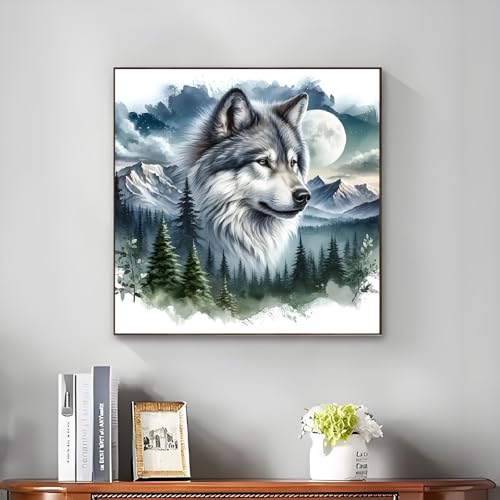 Shouruihua Wolf Diamond Painting Kits for Adults, Wolf Diamond Art Kits | Animal Gem Art, Diamond Dotz Kits, Diamond Dots, Wall Art, Adult Crafts, Full Round Drill Diamond Painting Kits, 11.8x11.8 in - color: Wolf