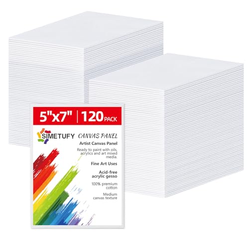 5x7inch 120 Pack Small Painting Canvas Boards- Gesso Primed | Acid-Free 100% Cotton Canvas Panels for Acrylics Oil Watercolor Tempera Paints - size: 5"x7"- 120 pack