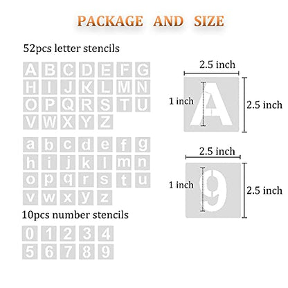 Eage Alphabet Letter Stencils, 62 Pcs Reusable Plastic Letter Number Templates, Art Craft Stencils for Wood, Wall, Fabric, Rock, Chalkboard, Signage, 1 Inch
