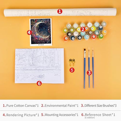TUMOVO Moon Floral Adult Paint by Number Kit on Canvas | moon floral 16x20 inch canvas kit with acrylic paints, turn blank canvas into art and display as wall decor.