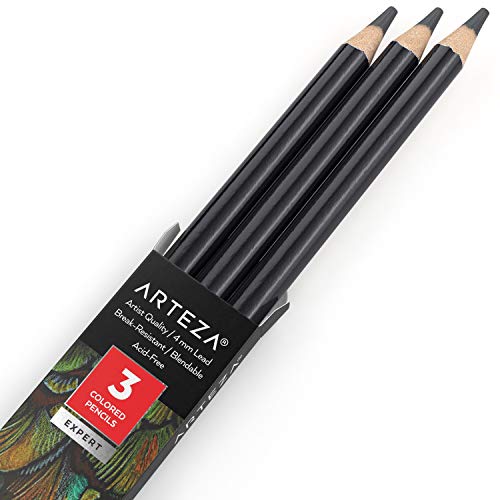 Arteza Colored Pencils, Pack of 3, A010 Shadow Grey, Soft Wax-Based Cores, Ideal for Drawing, Sketching, Shading & Coloring - color: A010 Shadow Gray