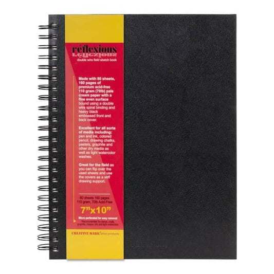 Creative Mark Double Wire Spiral Bound Field Sketch Book [Pack of 20-7" x 10"], Black Embossed Leatherette Journal, Light Cream Acid-Free Paper, Perfect for Dry Media and Drawing - size: 7" x 10" - 20 Pack