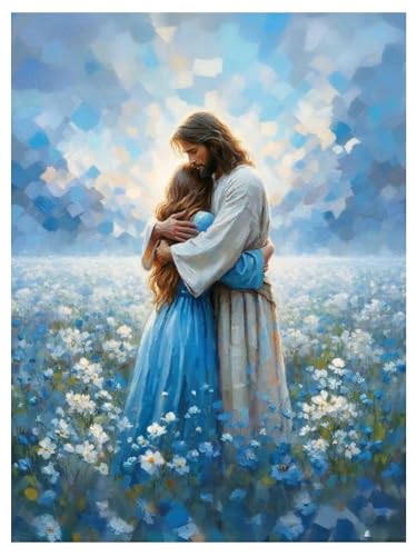 Daisy Jesus Hugging Diamond Art Kits for Adults Beginner, 5D Diamond Painting Kits, Diamond Dots Gem Art Crafts with Round Full Drill Crafts for Home Wall Decor Gift Wall Decor 12X16 Inch - color: Daisy Jesus Hugging