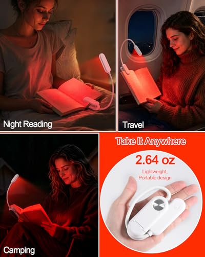 630nm Red Book Light for Reading at Night - Zero Blue Light, Dimmable Reading Lights for Books in Bed, LED Book Lamp Clip on, Gift for Students Parents Nurse Studying Travel (2 Pack) - size: White-2 Pack