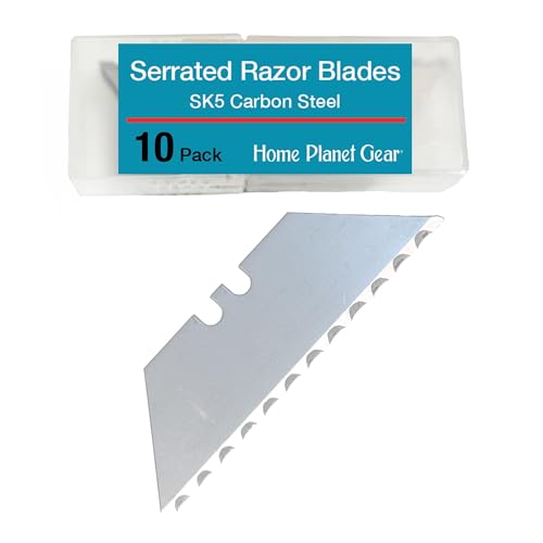 Serrated Blades for Utility Knife – Ten Pack Heavy Duty SK5 Saw Razors for Box Cutter Replacement in Convenient Storage Box – Serrated Edge Razors 10 Pack, Standard Size - Fits Most Cutters & Knives - color: Serrated, size: 10 Blades