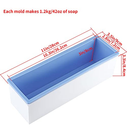 2 Pcs Loaf Soap Mold with Plastic Box, Flexible Silicone Rectangular Mold 42oz, Swirl Making Tool for DIY Soap, Handmade Candles, Resin Casting, Homemade Desserts (Blue) - color: Blue