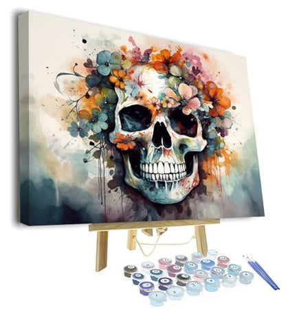 TUMOVO Paint by Numbers for Adults Beginner, Abstract Skull with Floral Adult Paint by Number Kits Kids Paint by Number DIY Oil Painting Kit Painting by Numbers for Adults, 16"x20"(Framed) - color: Skull(Framed)