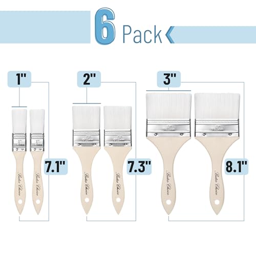 Bates- Chip Paint Brushes, 6 Pack, 1", 2", 3", Synthetic Bristles Painting Brushes, Paint Brushes Set, Chip Brush, Painting Brush, Wood Stain Brush Set, Chip Paint Brushes for Paint, Chip Brushes - size: 6 Pack, 1", 2", 3"
